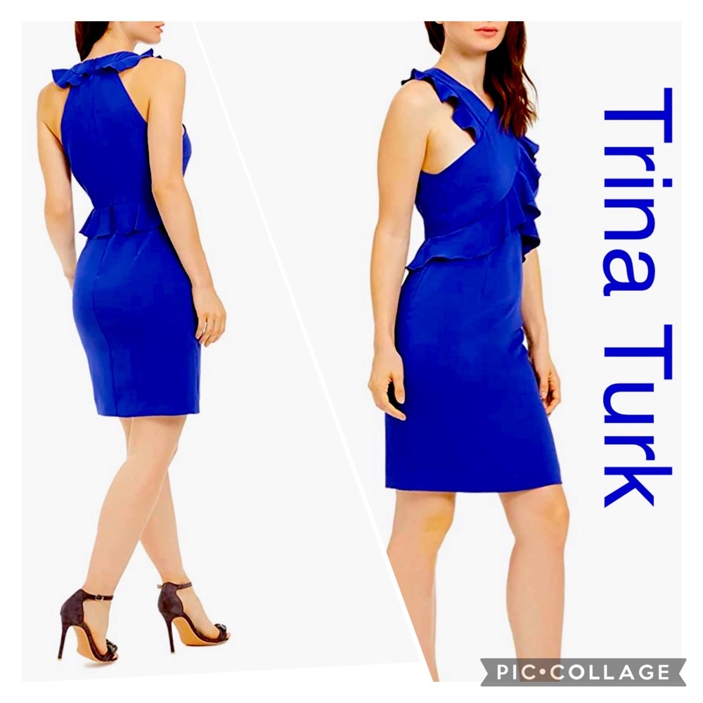 🆕 Trina Turk Avebury Cross Front Halter Style Ruffle Dress  NWT